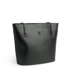 Plain Leather Tote Bag With Black Chain - BLACK