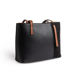 Plain Leather × Suede Rectangular Tote Bag - BLACK