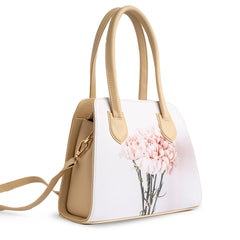 Printed Flower Handbag - BEIGE