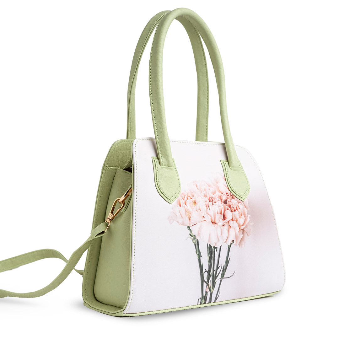 Printed Flower Handbag - GREEN
