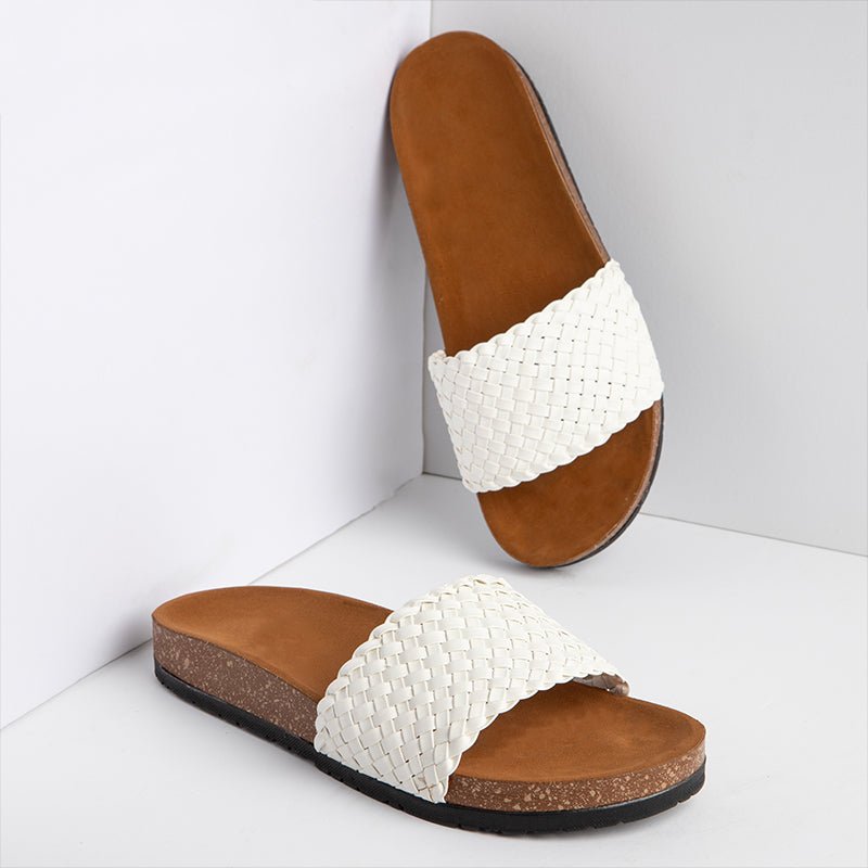 Wide Braided Summer Slipper - White