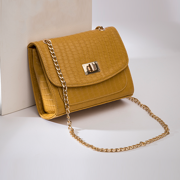 Glowy | Chained Croco Cross Bag - Yellow