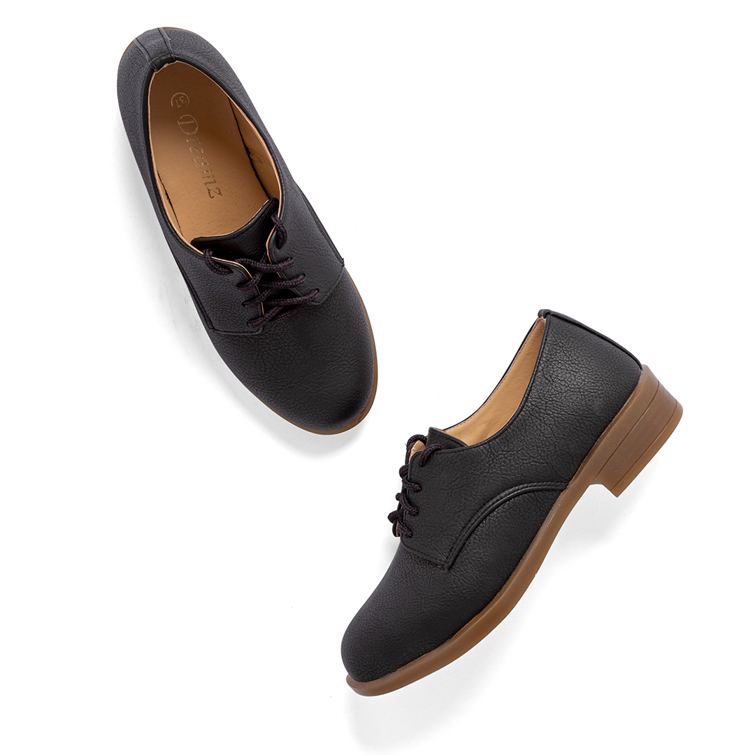 Oxford Plain Leather Women Shoes - Black