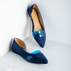 Side Opened Suede Strapped Flats - Blue