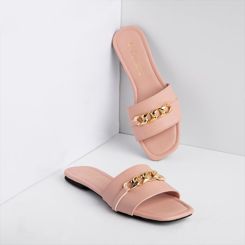 Flat Slipper With Chain - Pink