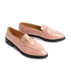 Verne Leather Women Pointy Moc Toe Flats With Low Heel - Pink
