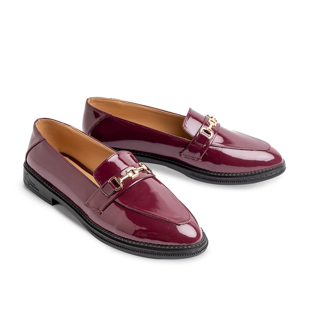Verne Leather Women Pointy Moc Toe Flats With Low Heel - Maroon