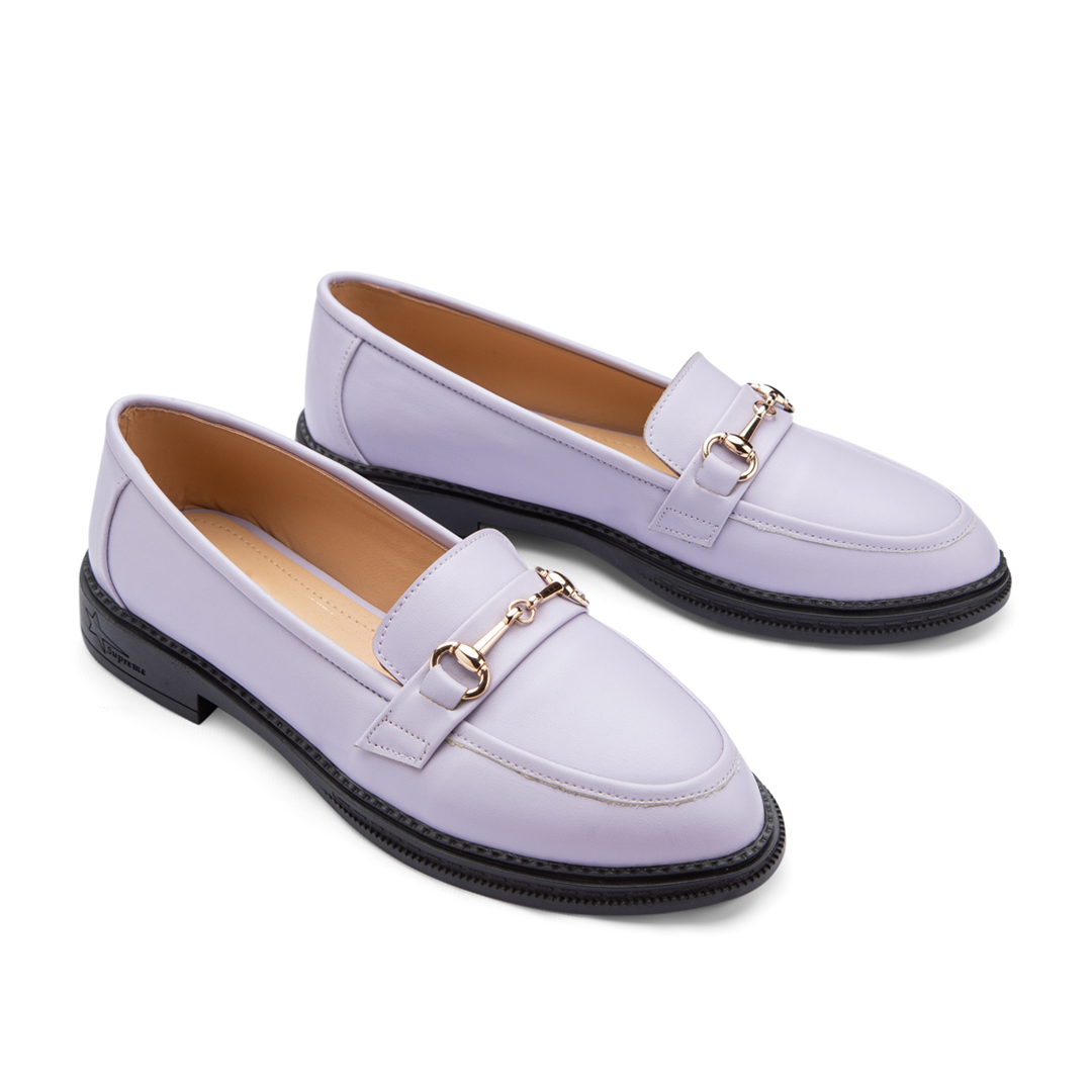 Plain Leather Women  Pointy Moc Toe Flats With Low Heel - Purple