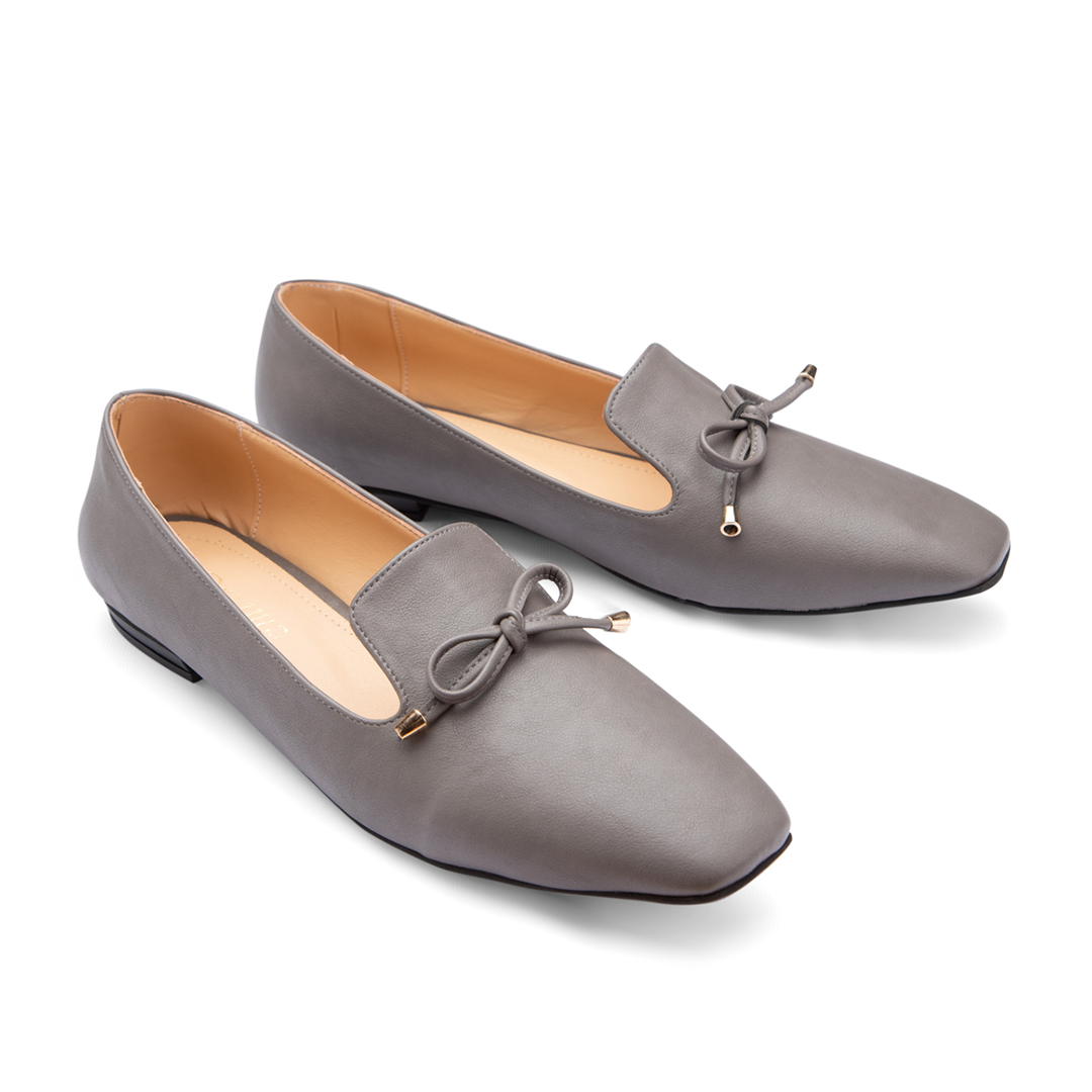 Plain Bow Tie Women Square Toe Flats With Low Heel - Gray