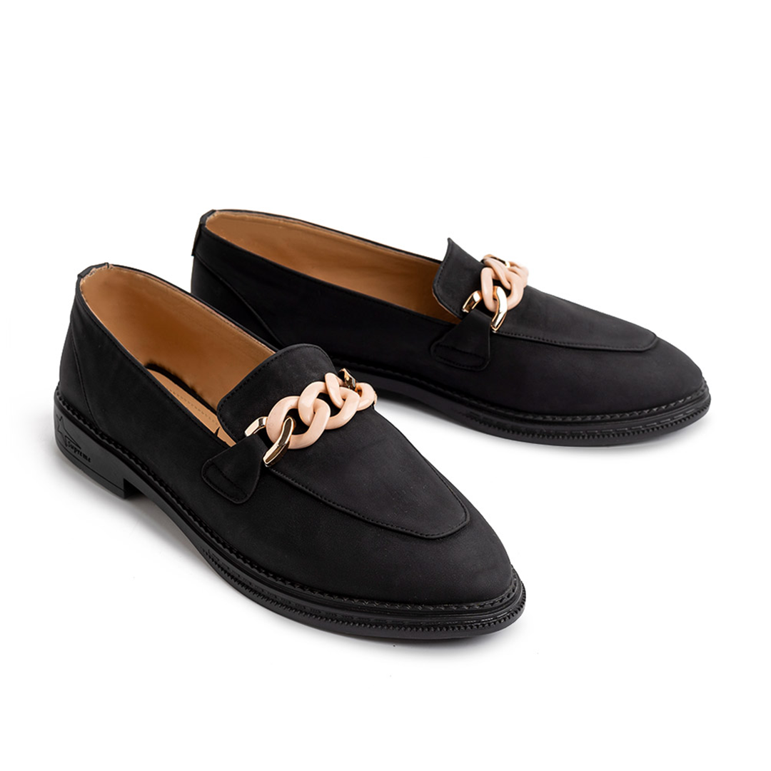 SuedeLike Leather Women Moc Toe Flats With Low Heel - Black