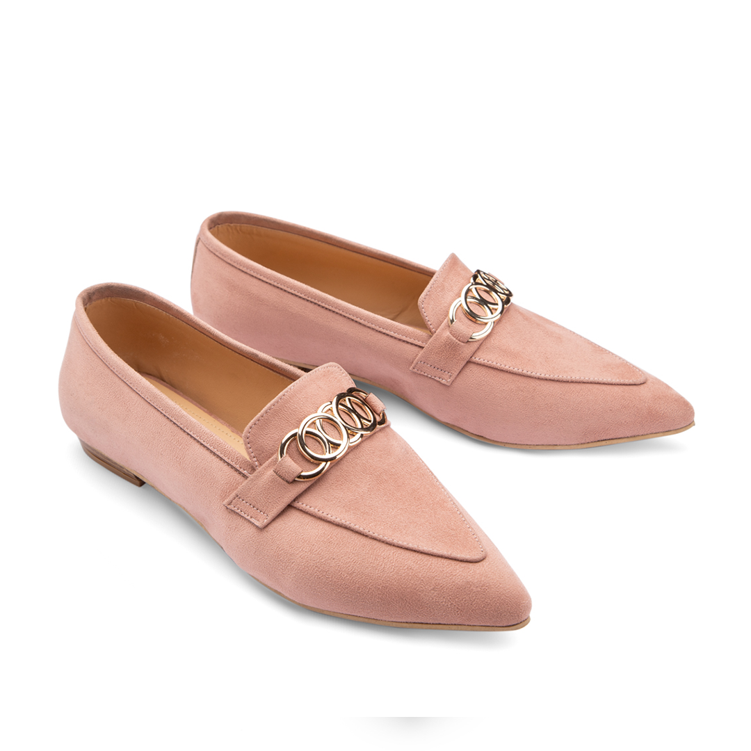 Plain Suede Women Pointy Toe Flats With Short Heel -  Pink