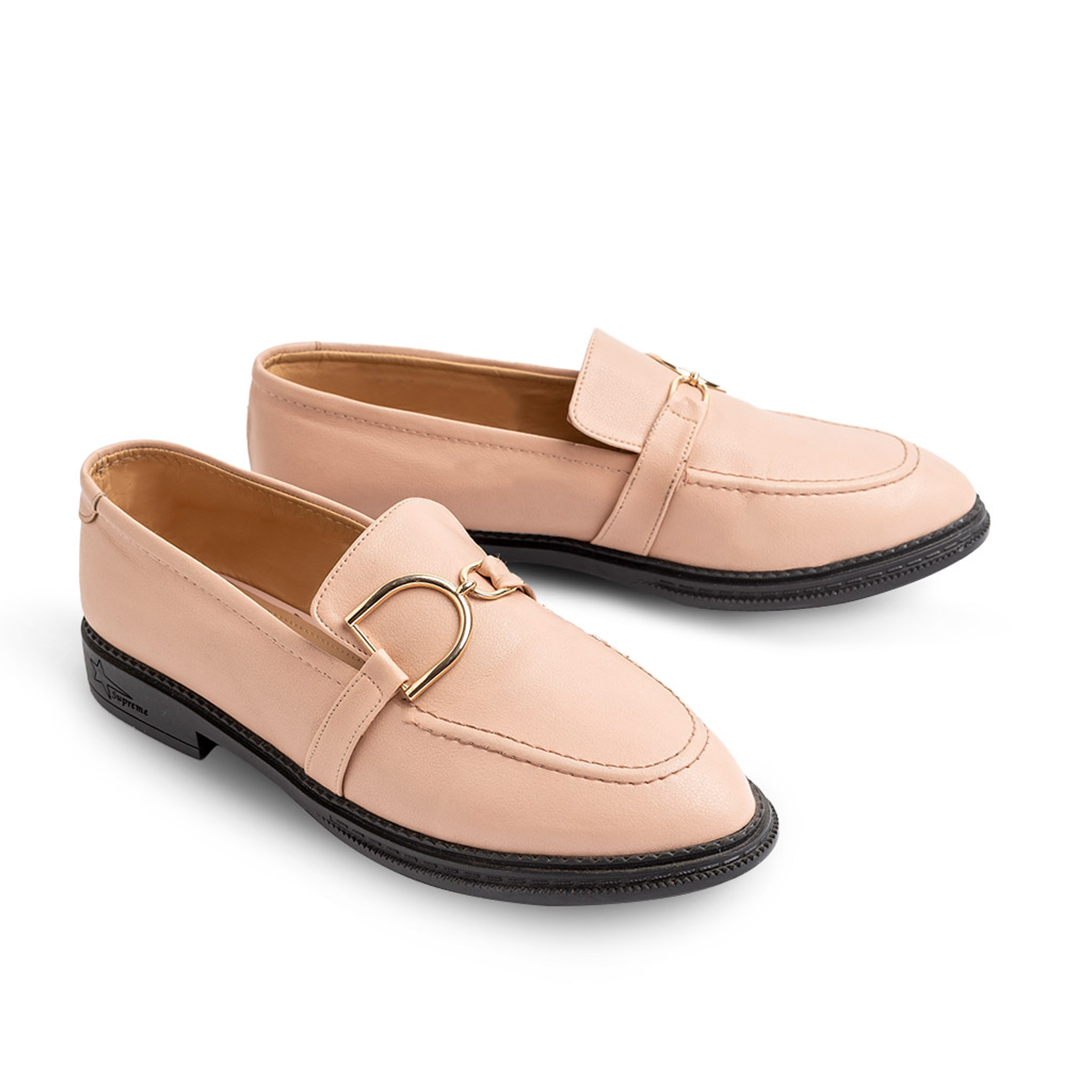 Plain Leather Women Moc Toe Flats With Low Heel - Pink