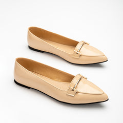 Shiny Verne Flat Shoes - Beige