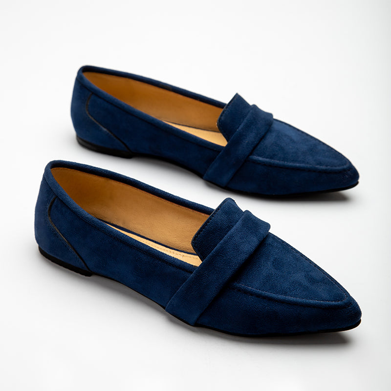 Full Suede Strap Pointy Toe Flats - Blue