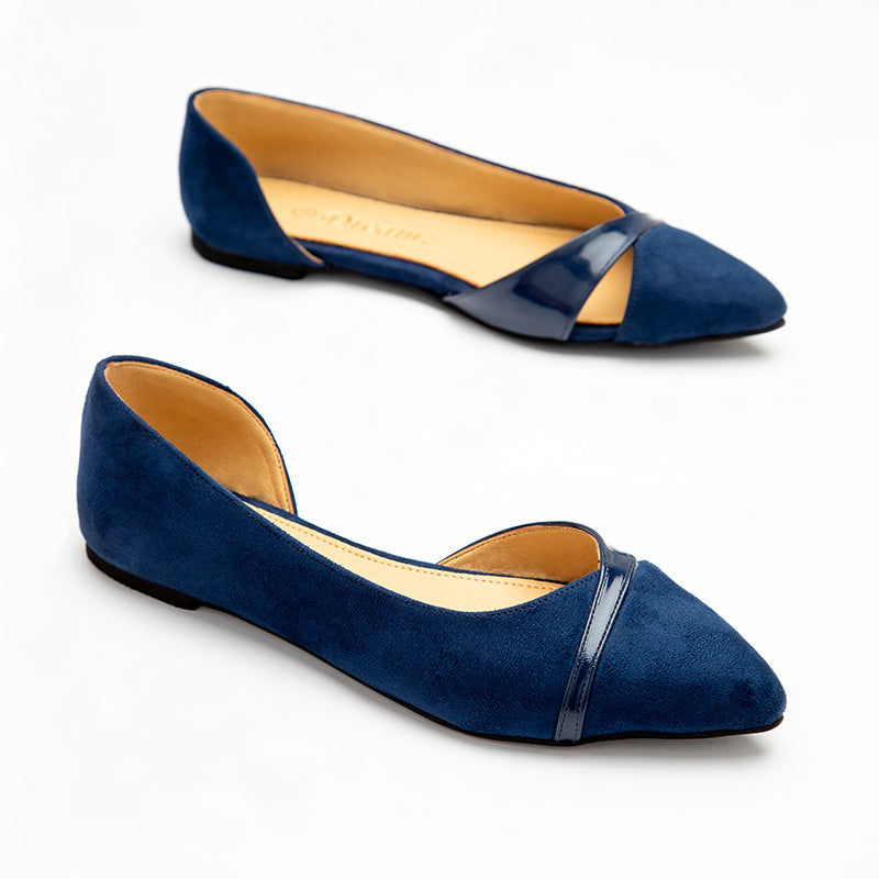 Side Opened Suede X Verne Flats - Blue