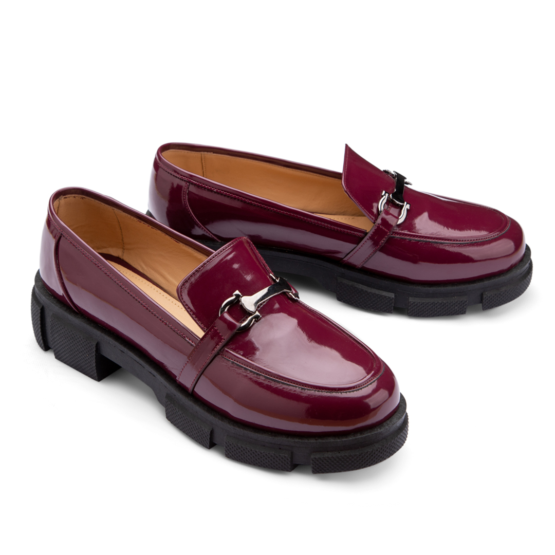 Plain Verne Leather Platform Loafers - Maroon