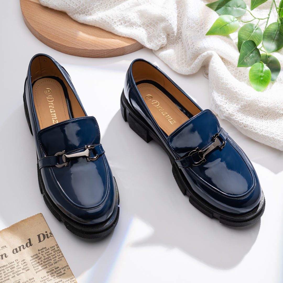 Plain Verne Leather Platform Loafers - Dark Blue