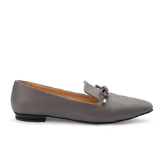Plain Bow Tie Women Square Toe Flats With Low Heel - Gray