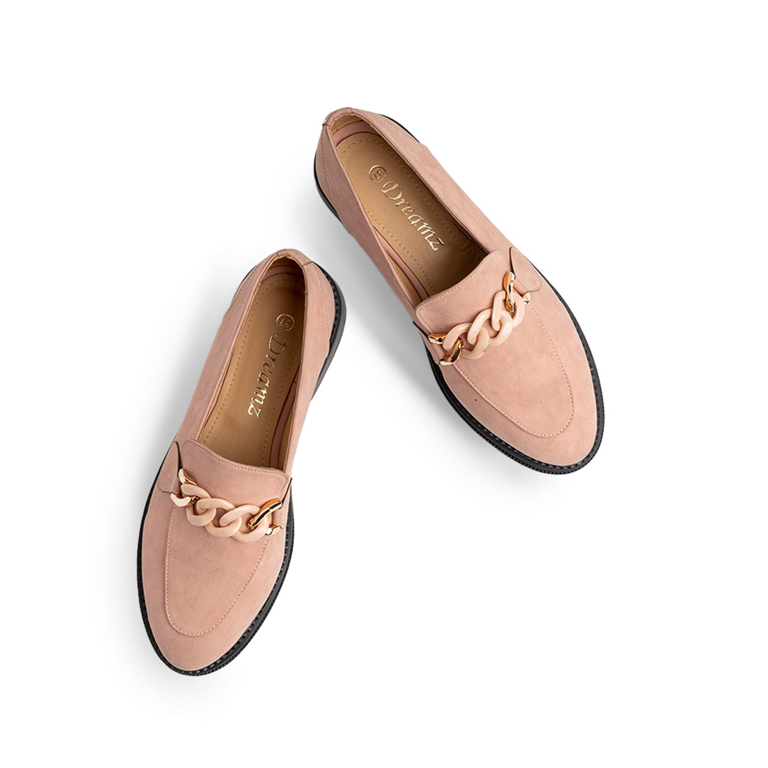 SuedeLike Leather Women Moc Toe Flats With Low Heel - Pink