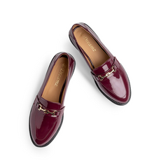 Verne Leather Women Pointy Moc Toe Flats With Low Heel - Maroon
