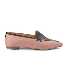 Leather × Suede Women Pointy Toe Flats With Low Heel - Pink
