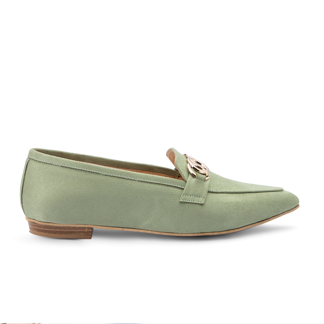Plain Suede Women Pointy Toe Flats With Short Heel -  Green