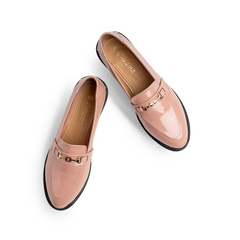 Verne Leather Women Pointy Moc Toe Flats With Low Heel - Pink