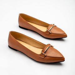 Plain Leather Flats With Accessory - Camel