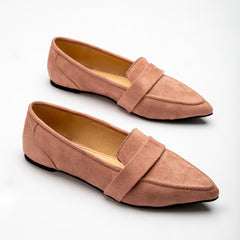 Full Suede Strap Pointy Toe Flats - Pink