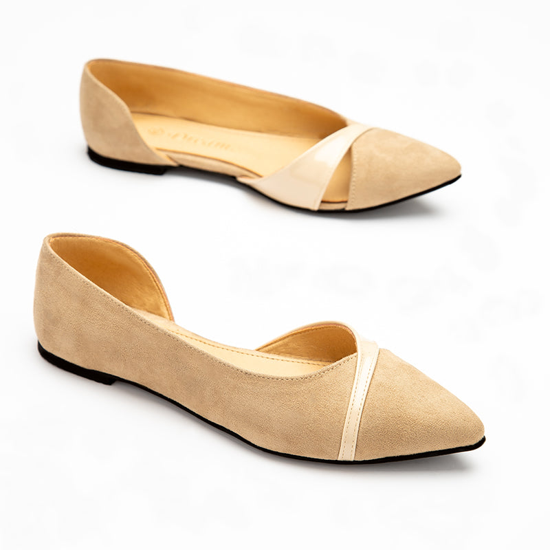 Side Opened Suede X Verne Flats - Beige