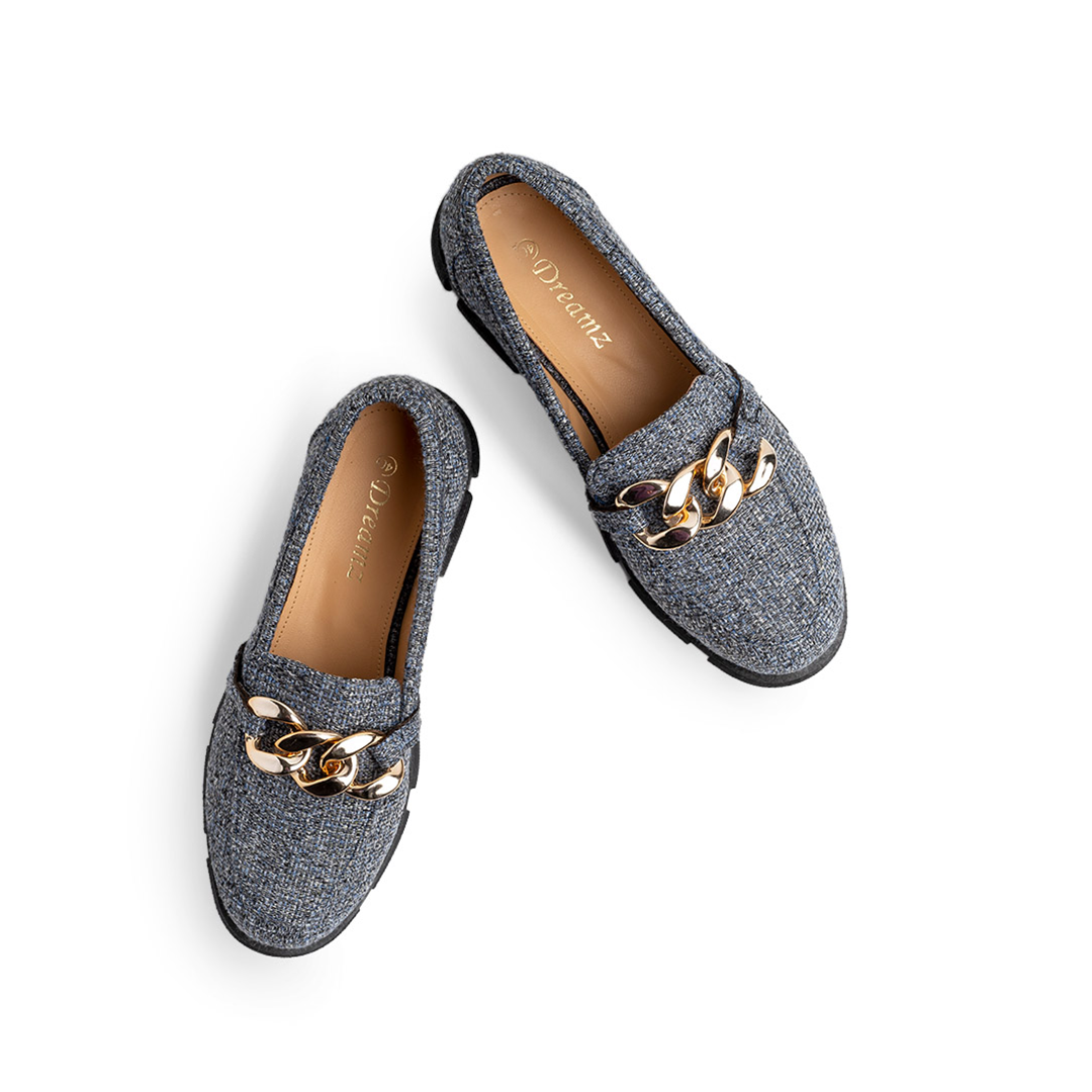 Lenin Textile With Chain Platform Loafers - Blue