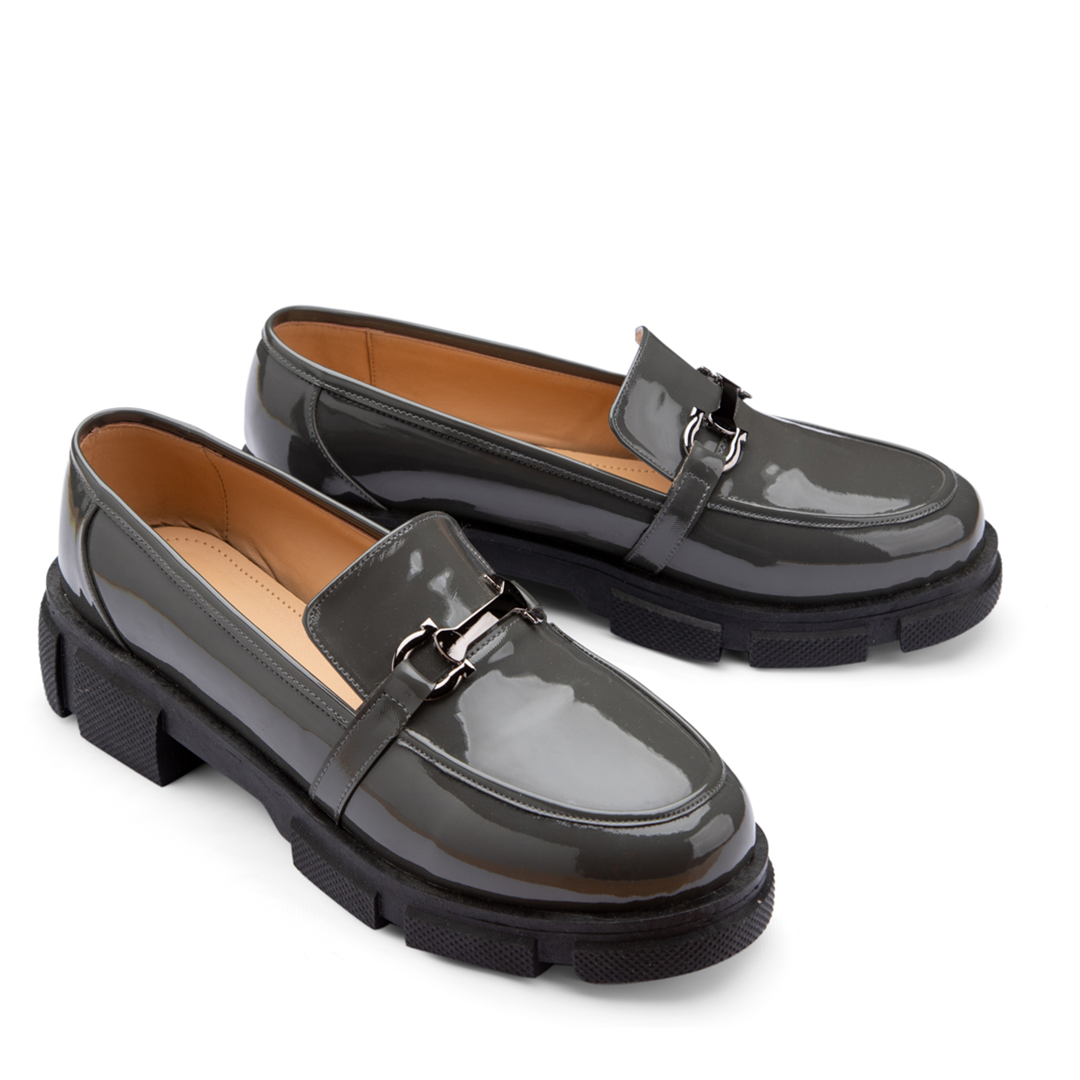 Plain Verne Leather Platform Loafers - Dark Grey