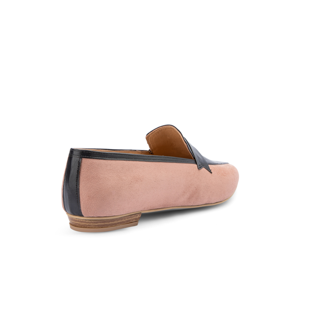 Leather × Suede Women Pointy Toe Flats With Low Heel - Pink