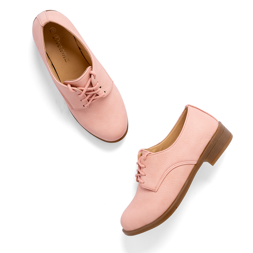 Oxford Plain Leather Women Shoes -Pink