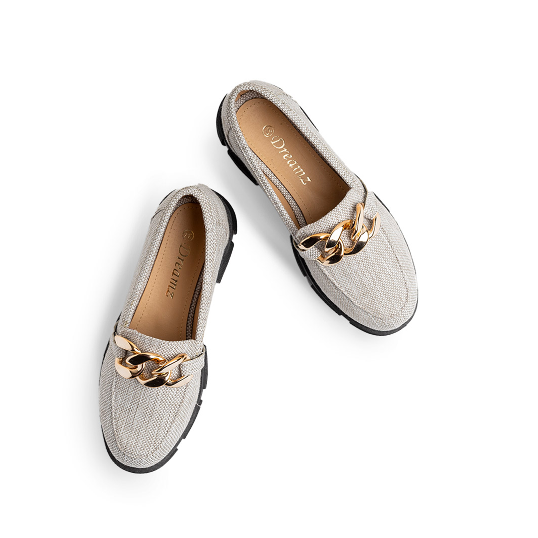 Lenin Textile With Chain Platform Loafers - Light Grey