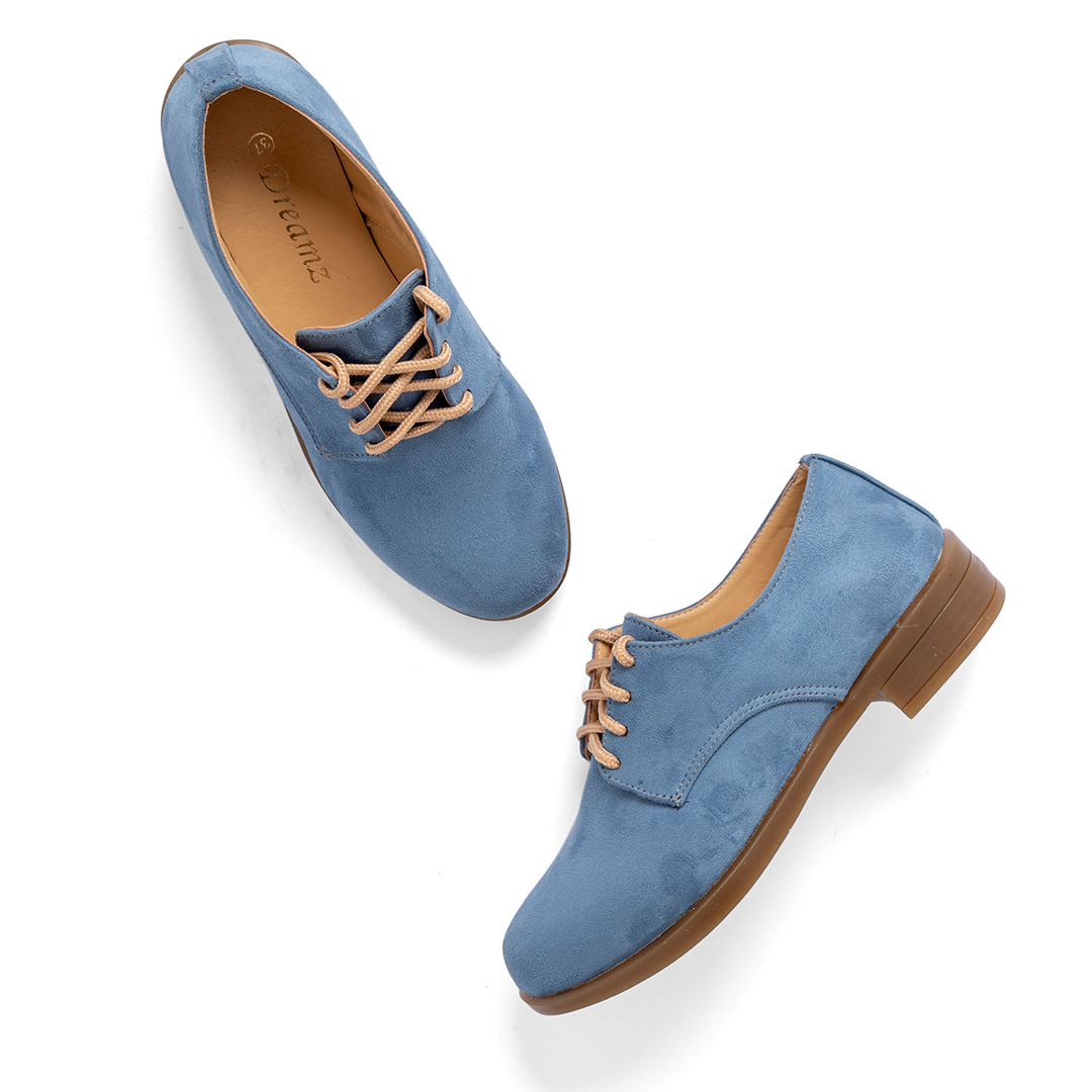 Oxford Plain Suede Women Shoes - Blue