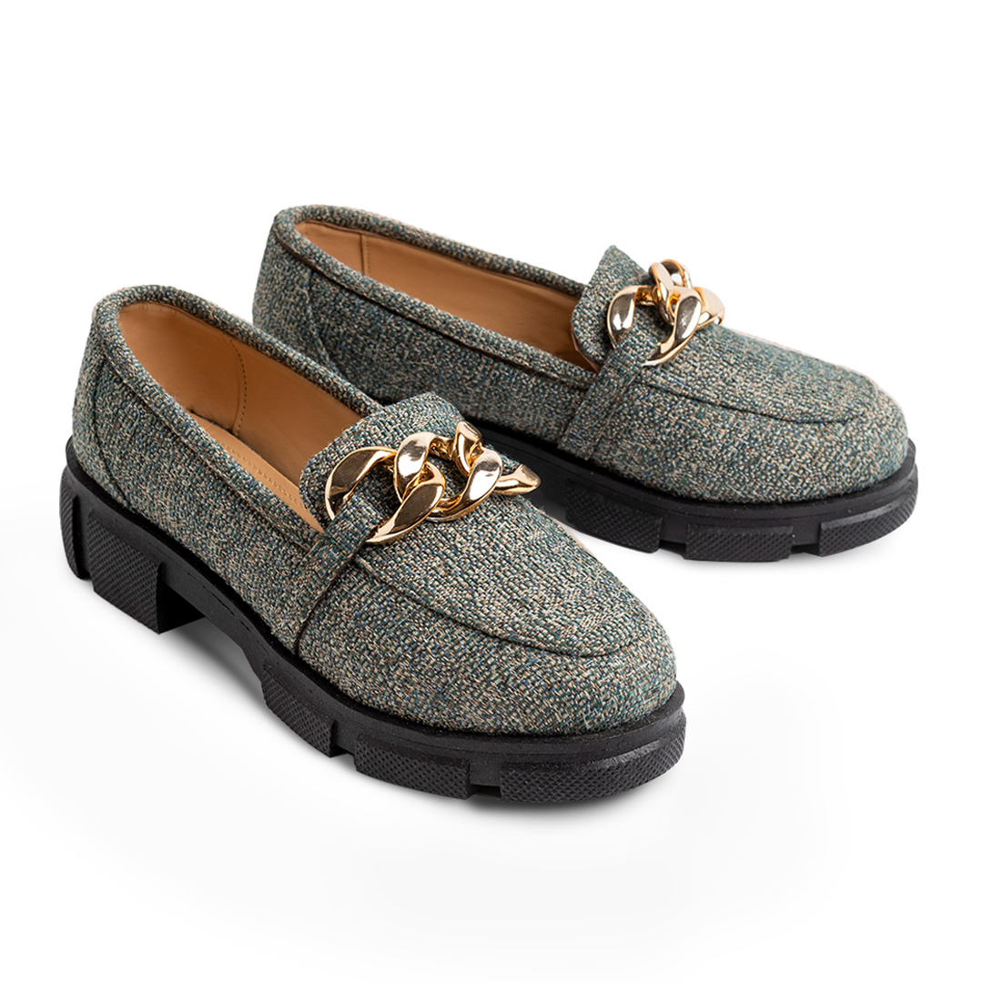 Lenin Textile With Chain Platform Loafers - Dark Green