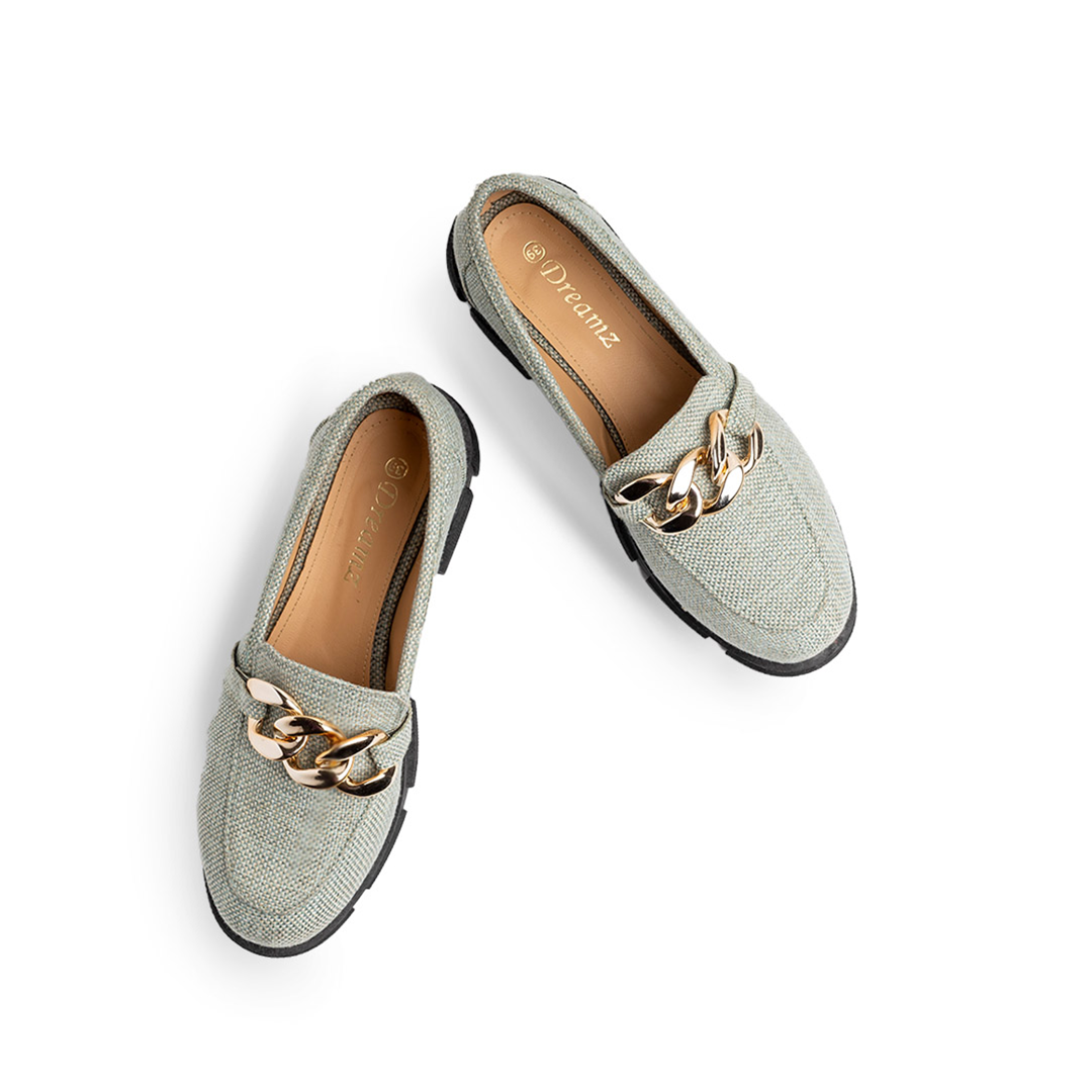 Lenin Textile With Chain Platform Loafers - Light Green