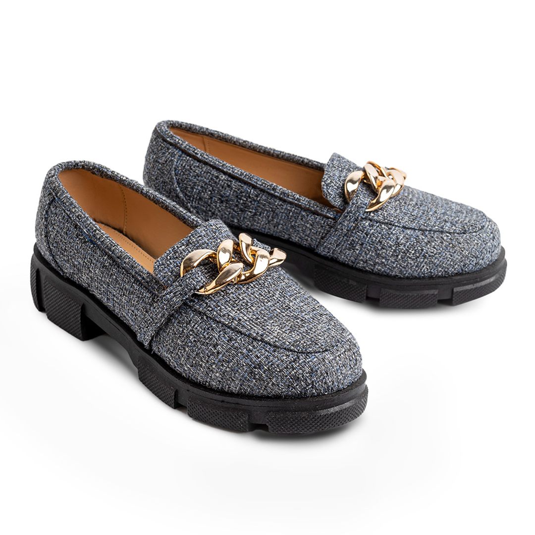 Lenin Textile With Chain Platform Loafers - Blue