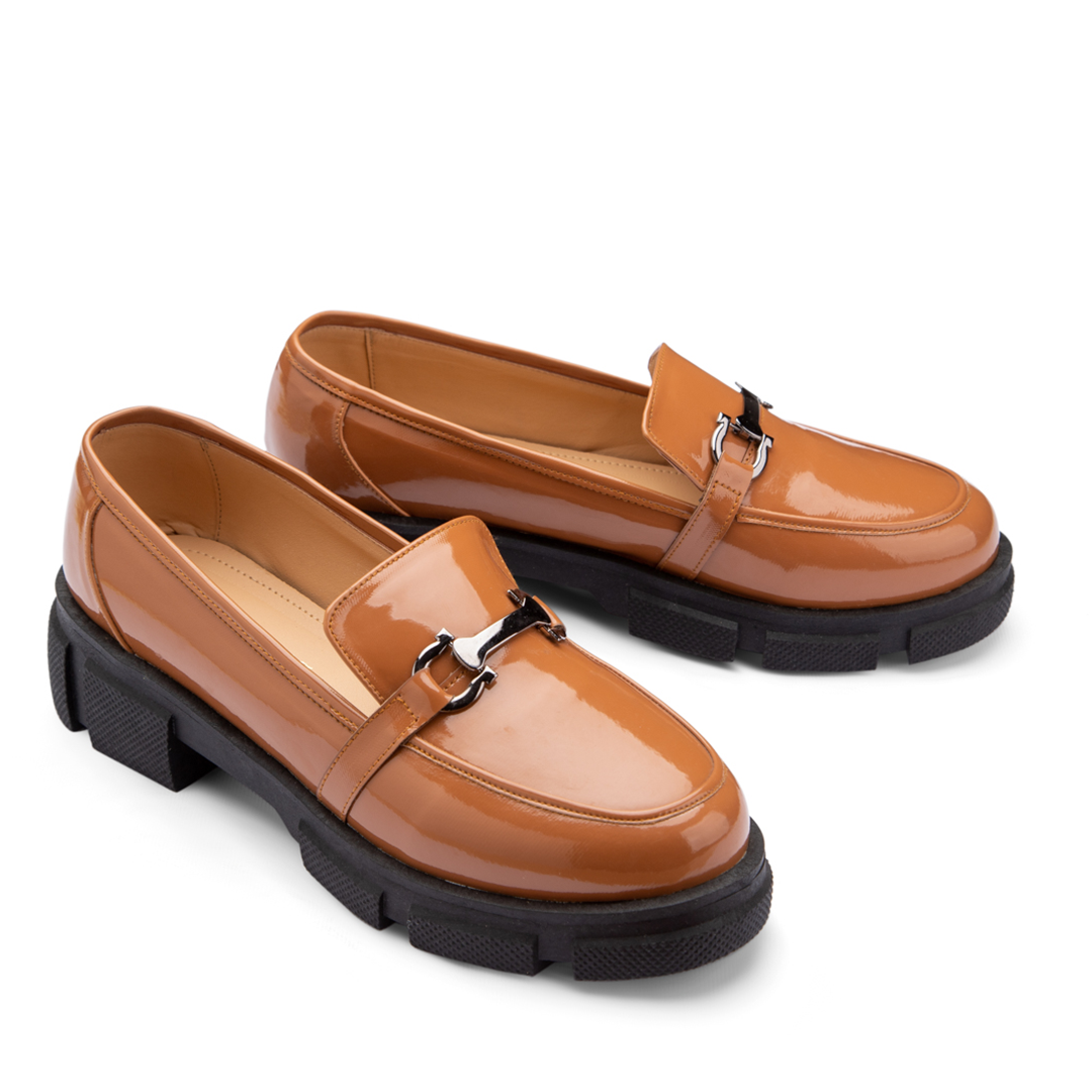 Plain Verne Leather Platform Loafers - Camel