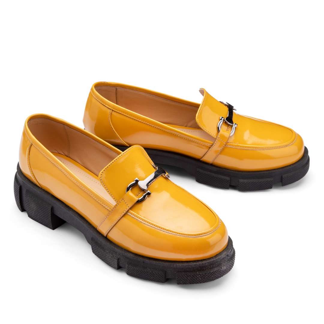 Plain Verne Leather Platform Loafers - Yellow