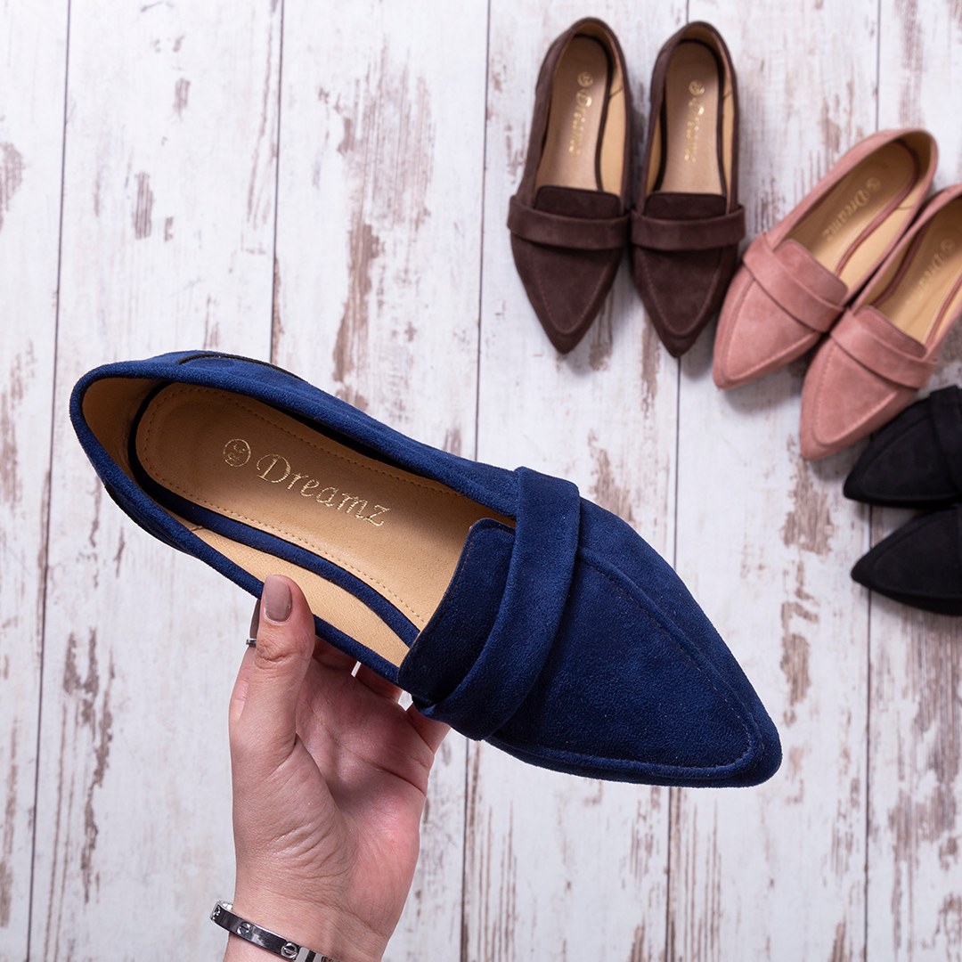 Full Suede Strap Pointy Toe Flats - Blue