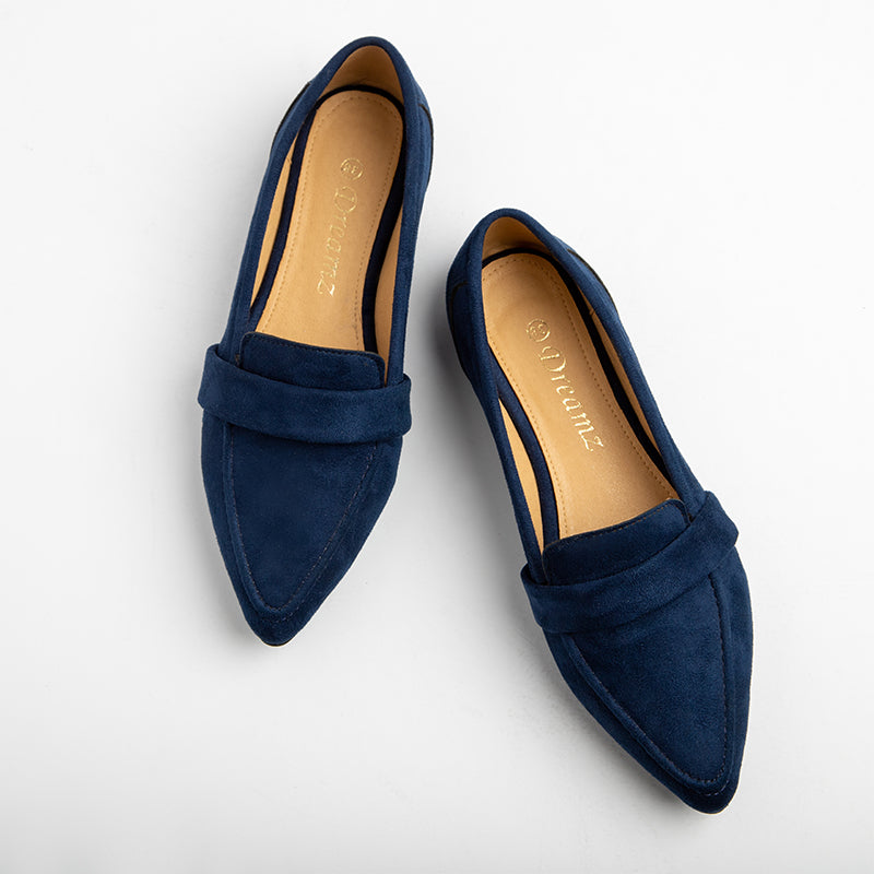 Full Suede Strap Pointy Toe Flats - Blue