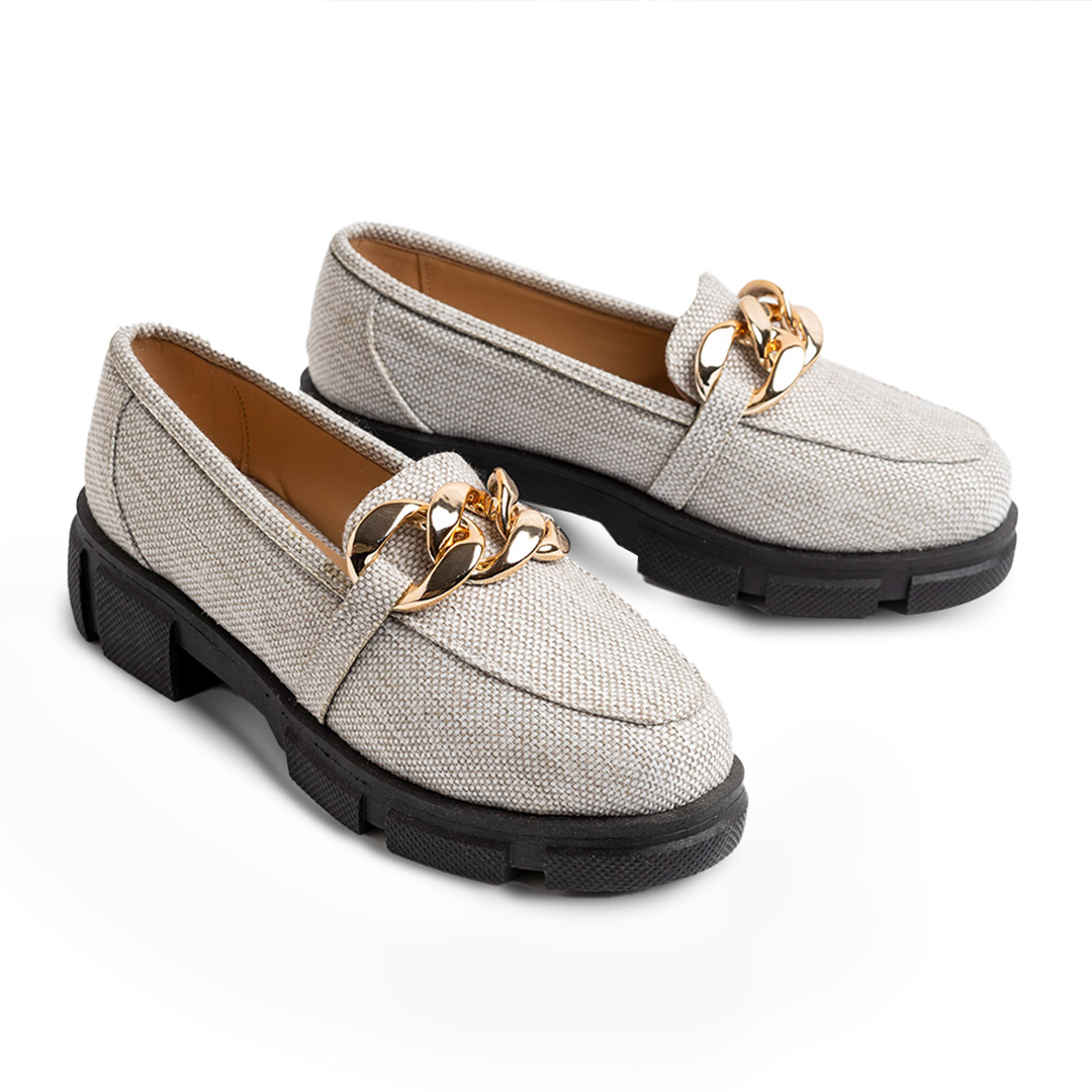 Lenin Textile With Chain Platform Loafers - Light Grey