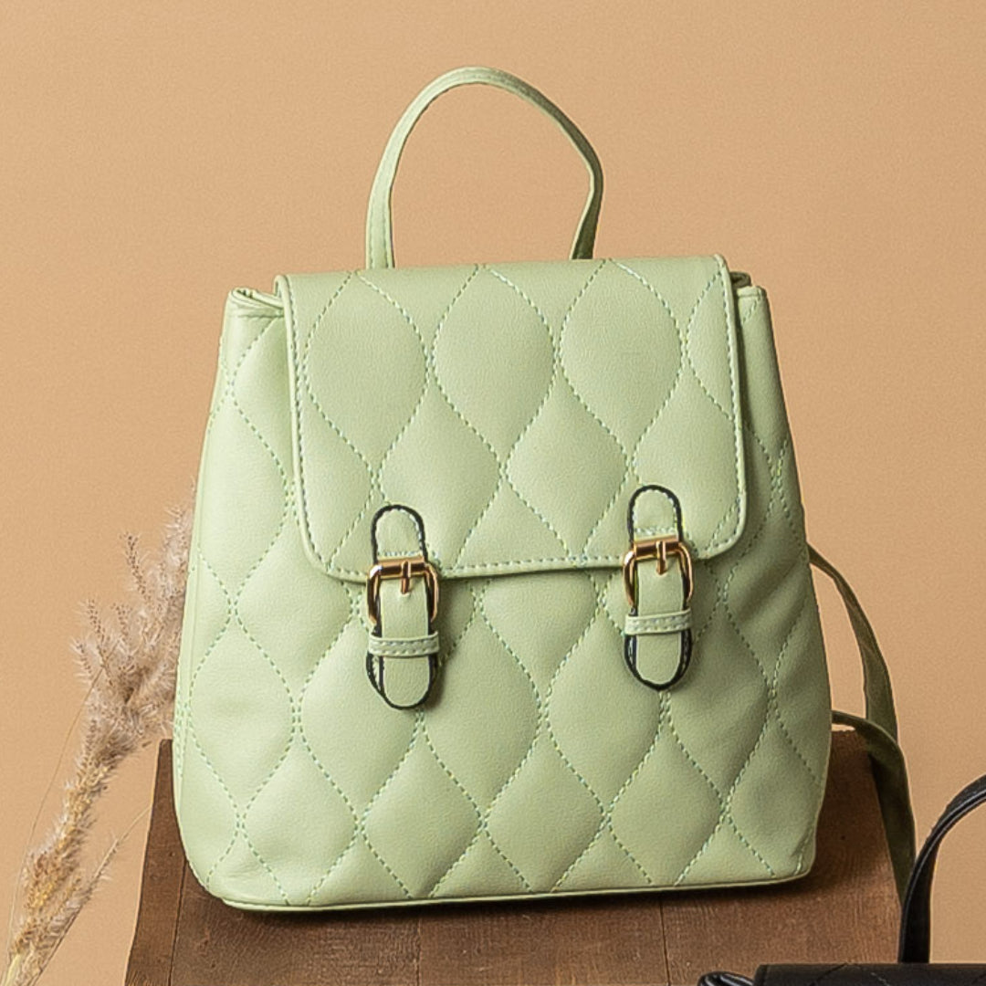 Trendy Rhombus Stitched Leather Backpack - Green