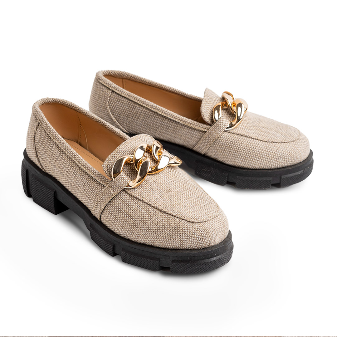 Lenin Textile With Chain Platform Loafers - Beige