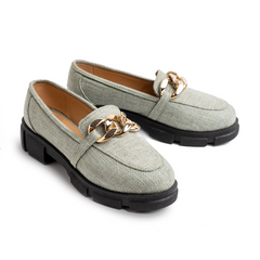 Lenin Textile With Chain Platform Loafers - Light Green