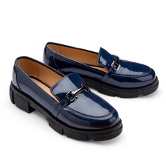 Plain Verne Leather Platform Loafers - Dark Blue