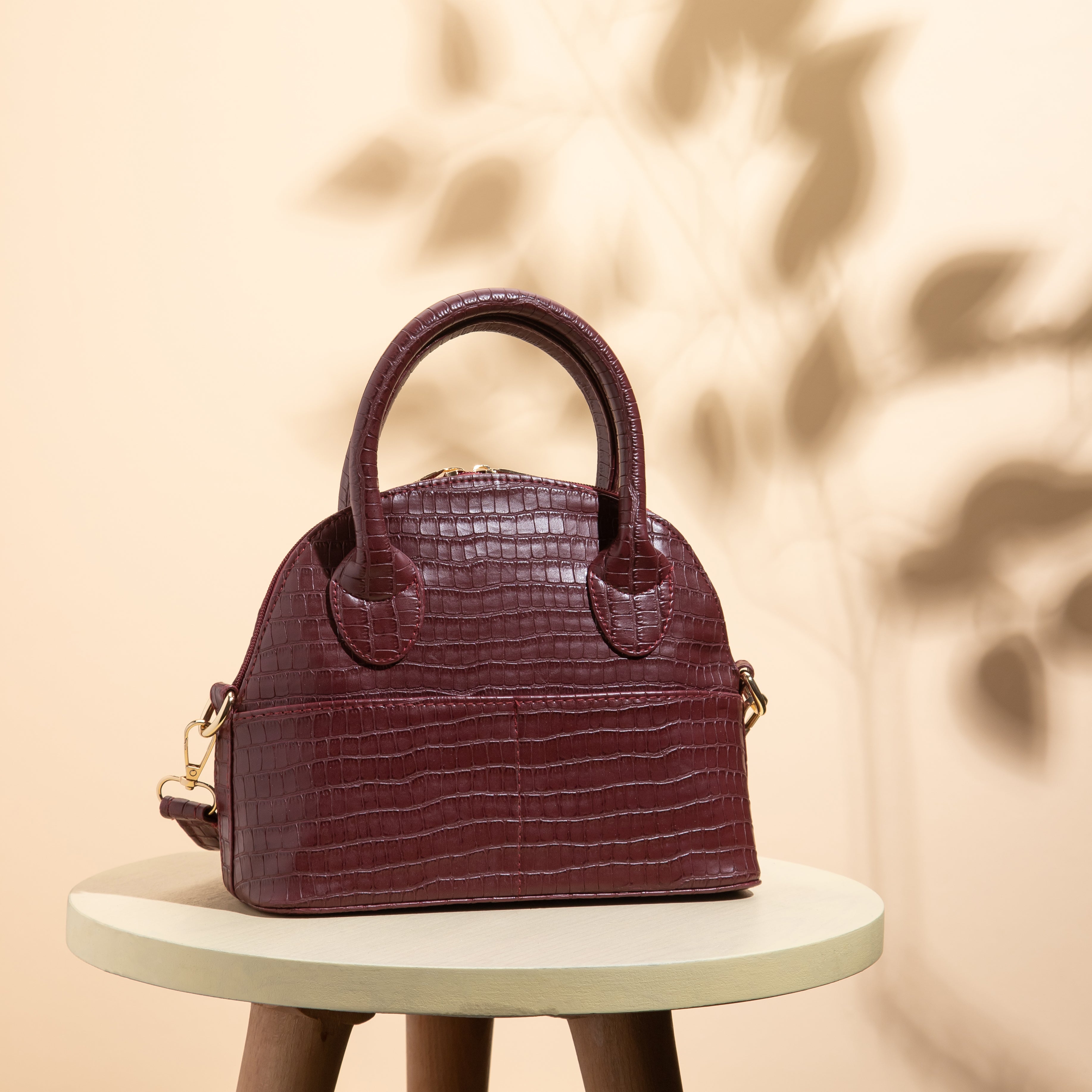 Croco Faux Leather Cross Bag - MAROON