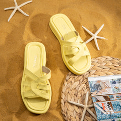 Stylish High Sole Double Layer Straps Slides - Yellow